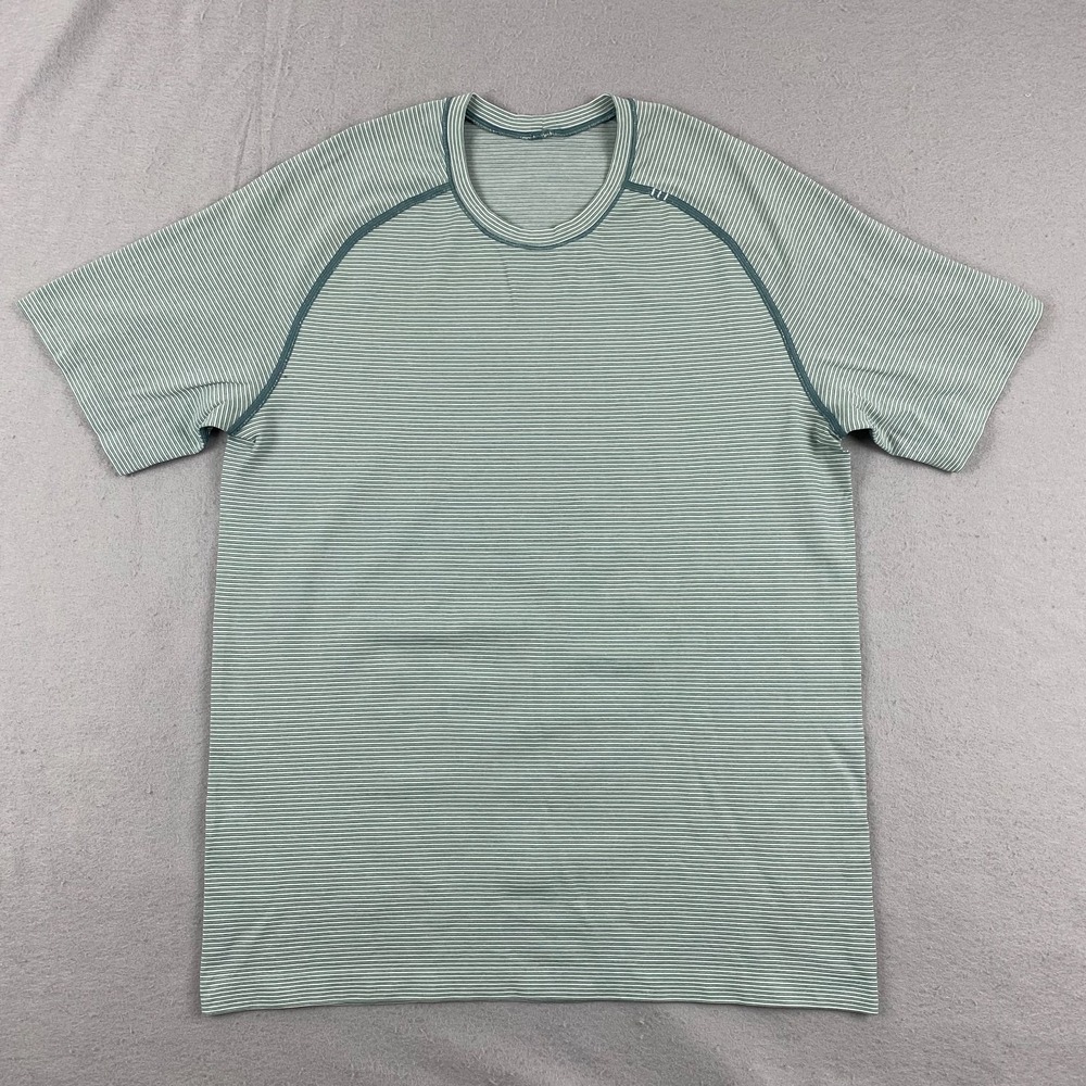 Lululemon Metal Vent t shirt M Tech Short Sleeve 2.0 striped tidewater teal